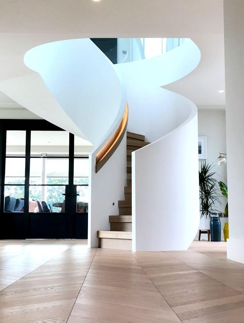 Curved concrete stairs and landing Shuttered, steel fixed and poured